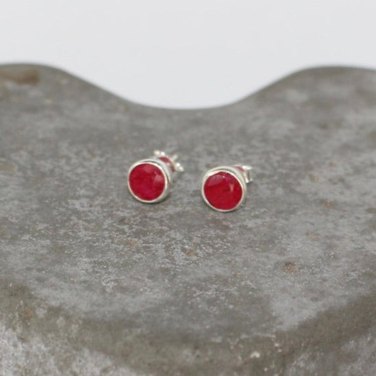 July Ruby Birthstone studs - St Silver