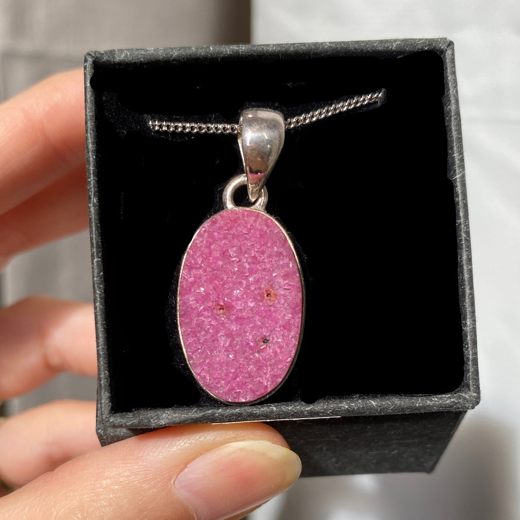 Colbalt calcite sterling silver oval pendant