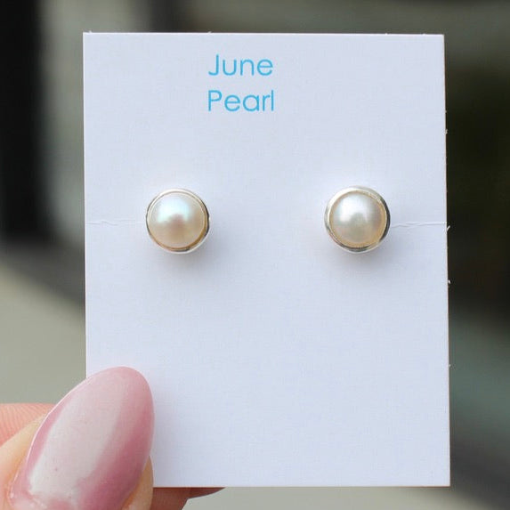 June Pearl Birthstone Studs - St Silver