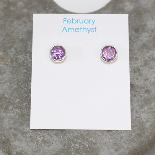 February Amethyst Birthstone Studs - St Silver