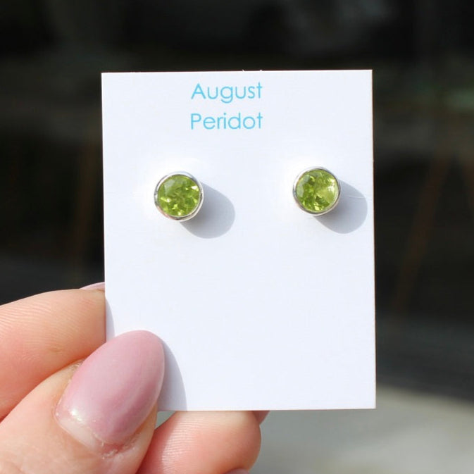 August Peridot Birthstone Studs - St Silver