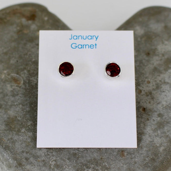 January Garnet Birthstone Studs - St Silver