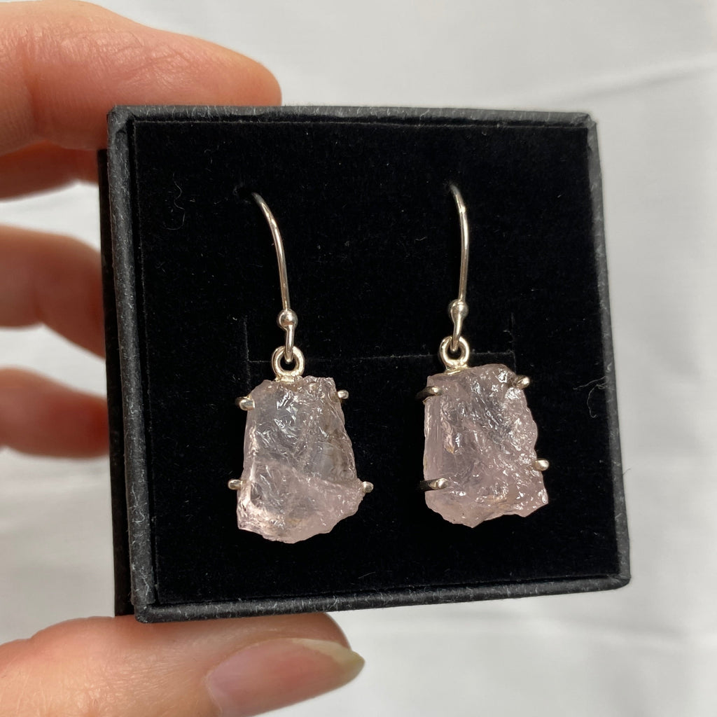 Rose Quartz rough cut sterling silver earrings
