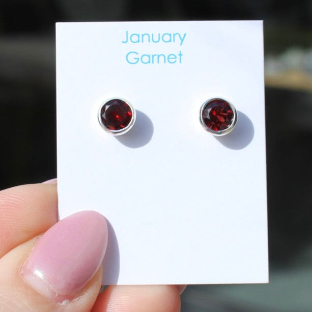 January Garnet Birthstone Studs - St Silver