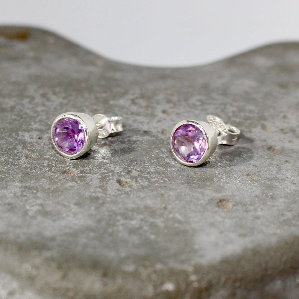 February Amethyst Birthstone Studs - St Silver