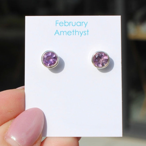 February Amethyst Birthstone Studs - St Silver