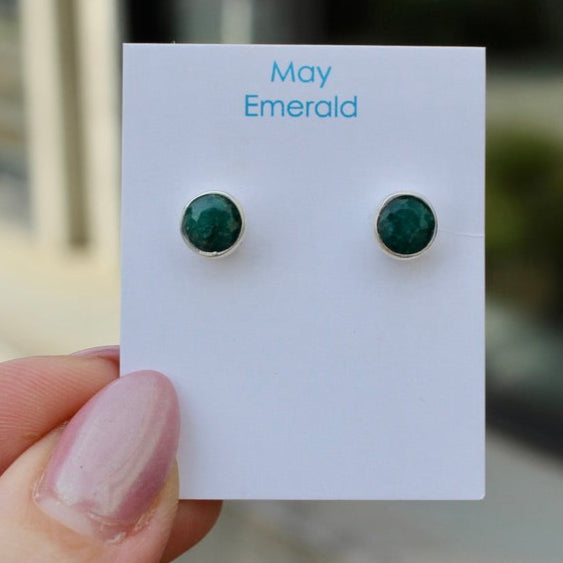 May Emerald Birthstone studs - St silver