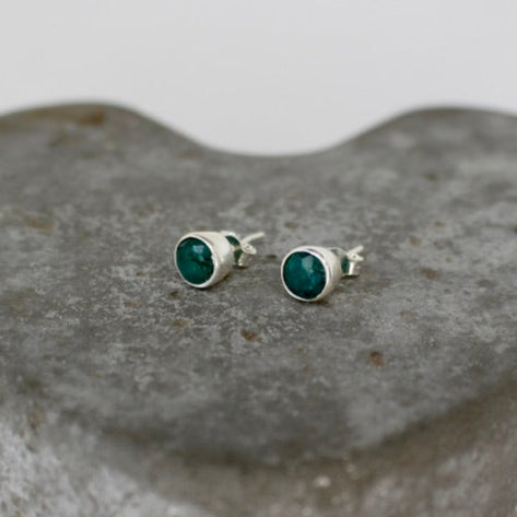 May Emerald Birthstone studs - St silver