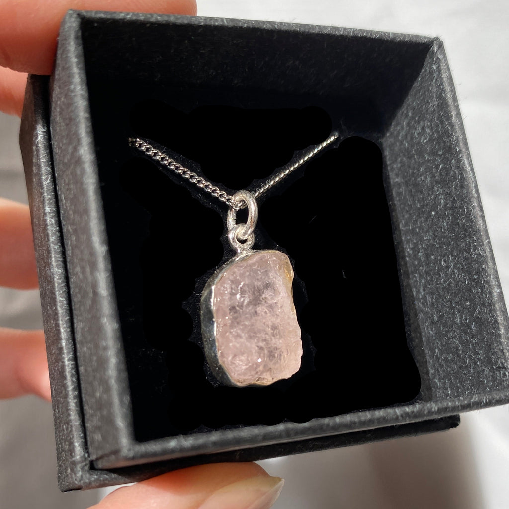 Rose quartz pendant set in sterling silver