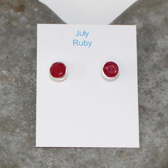July Ruby Birthstone studs - St Silver