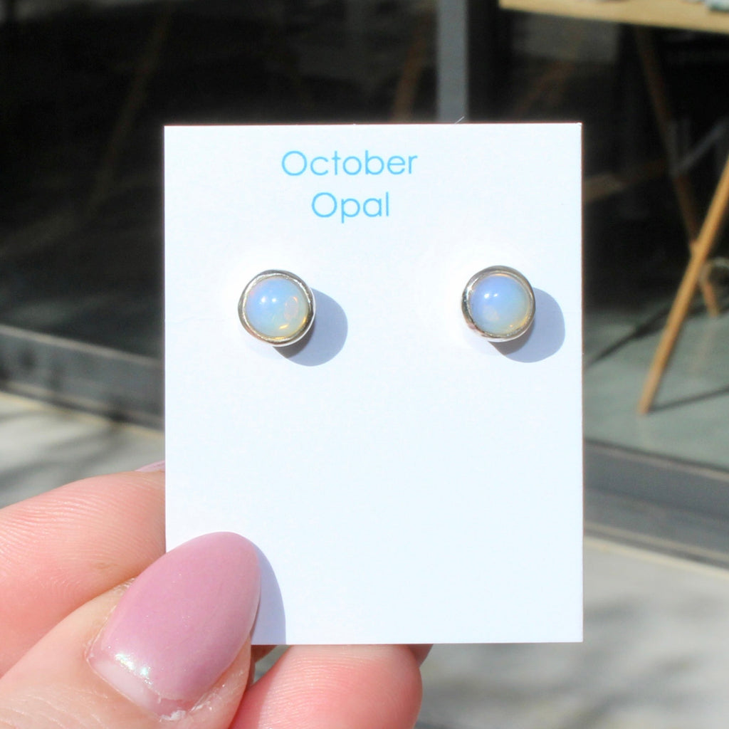 October Opalite Birthstone Studs - St Silver