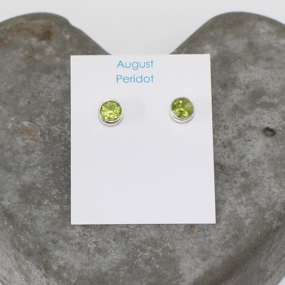 August Peridot Birthstone Studs - St Silver
