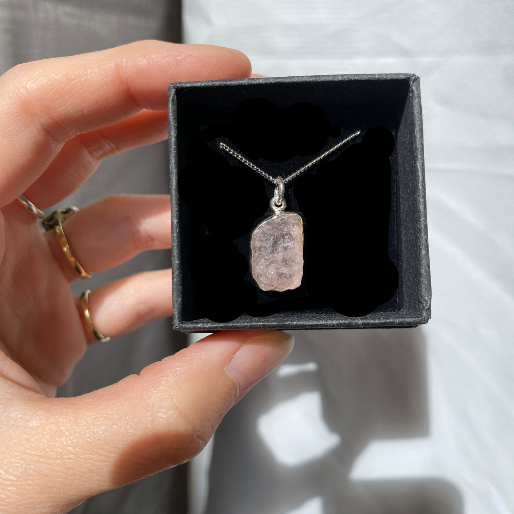 Rose quartz pendant set in sterling silver