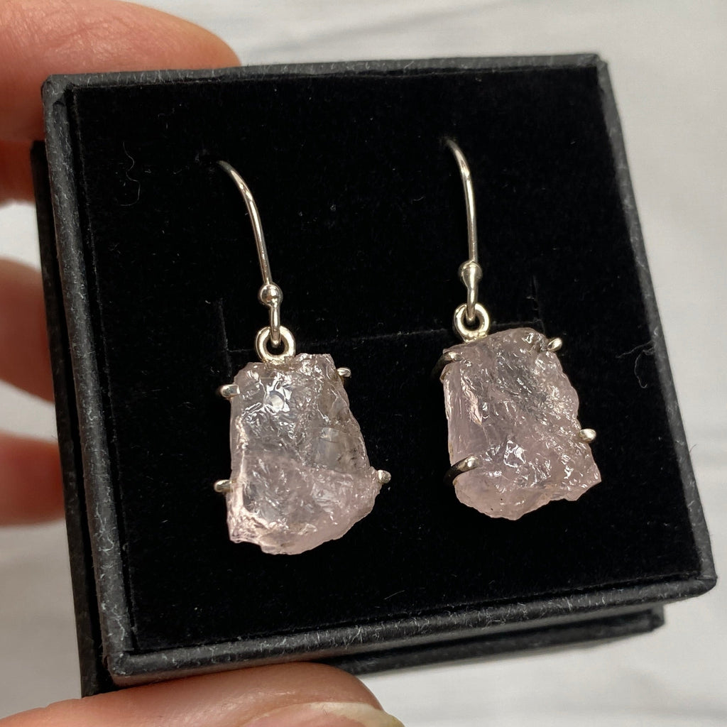 Rose Quartz rough cut sterling silver earrings