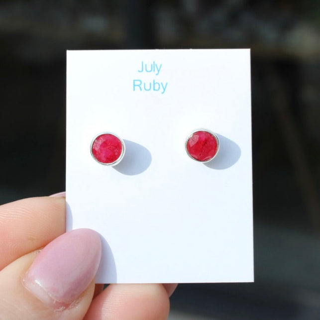 July Ruby Birthstone studs - St Silver