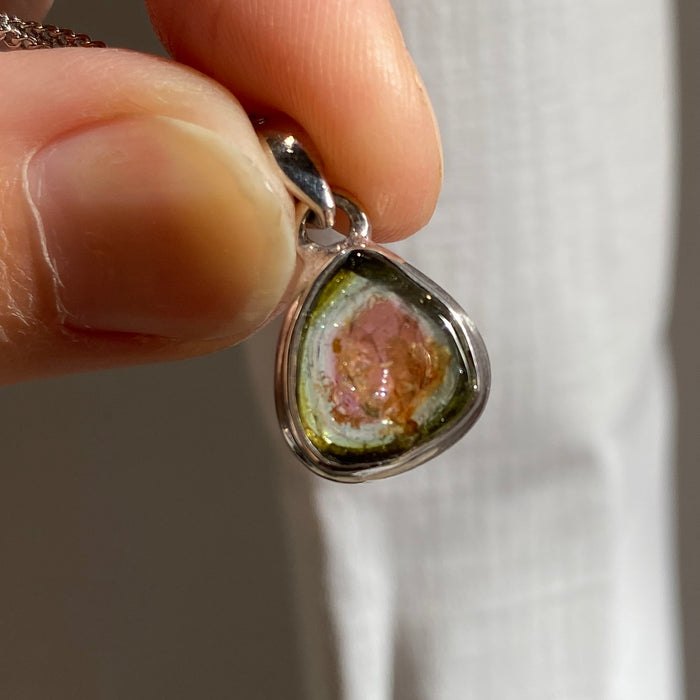Watermelon tourmaline sterling silver pendant