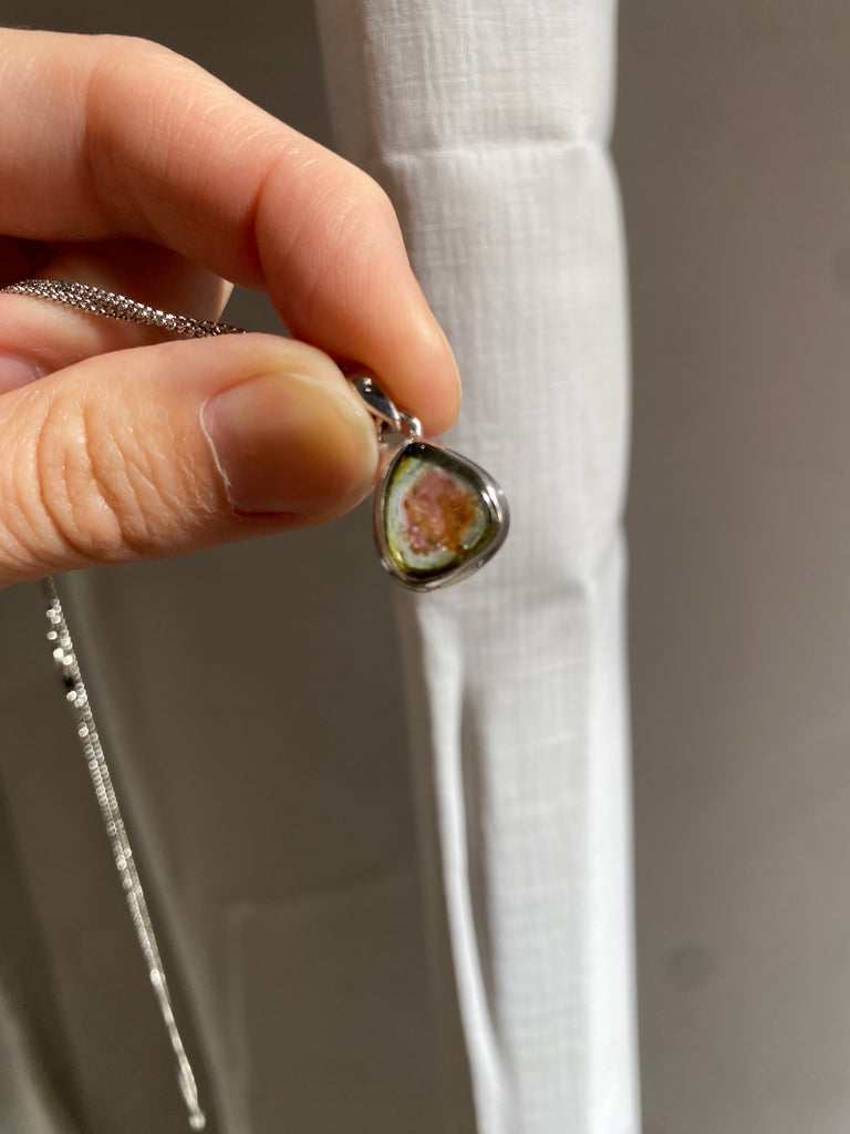 Watermelon tourmaline sterling silver pendant