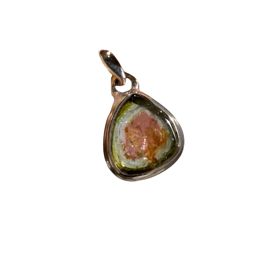 Watermelon tourmaline sterling silver pendant