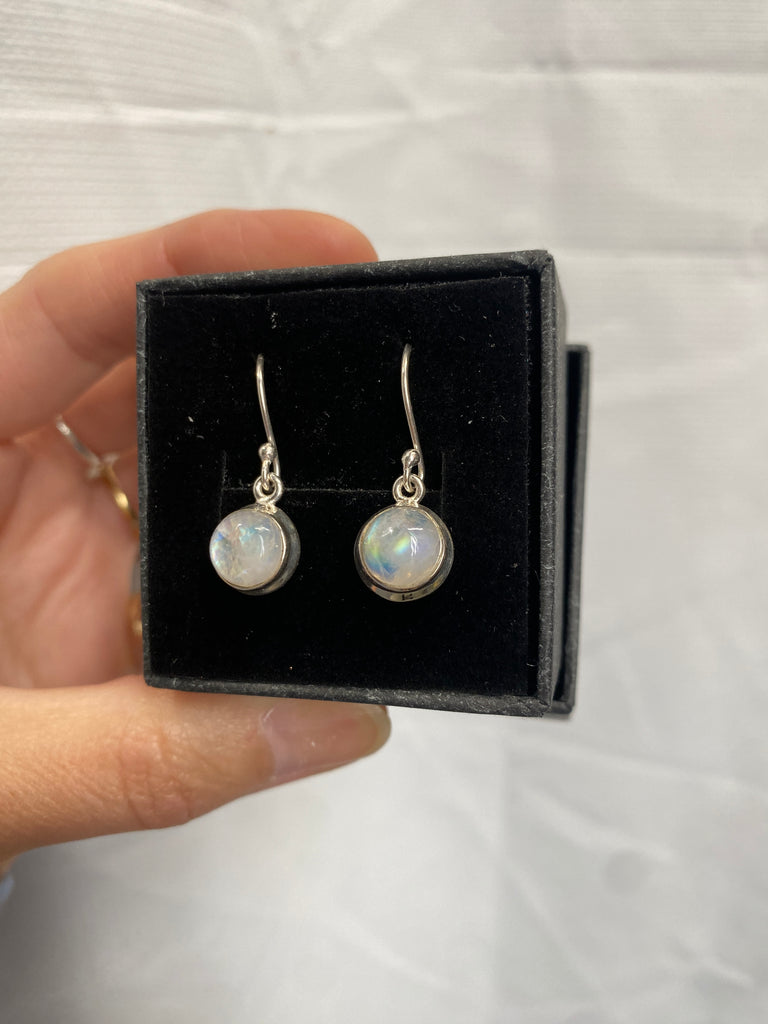 Moonstone drop earrings 8mm double bezel