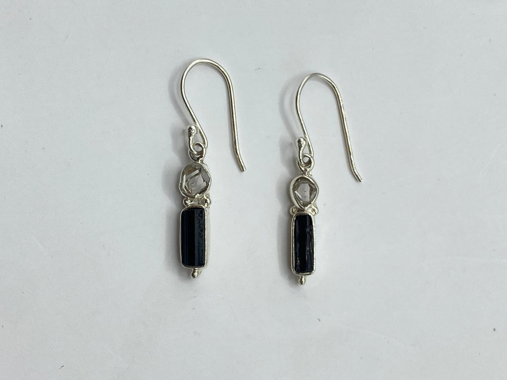 Tourmaline and Herkimer Diamond sterling silver drops
