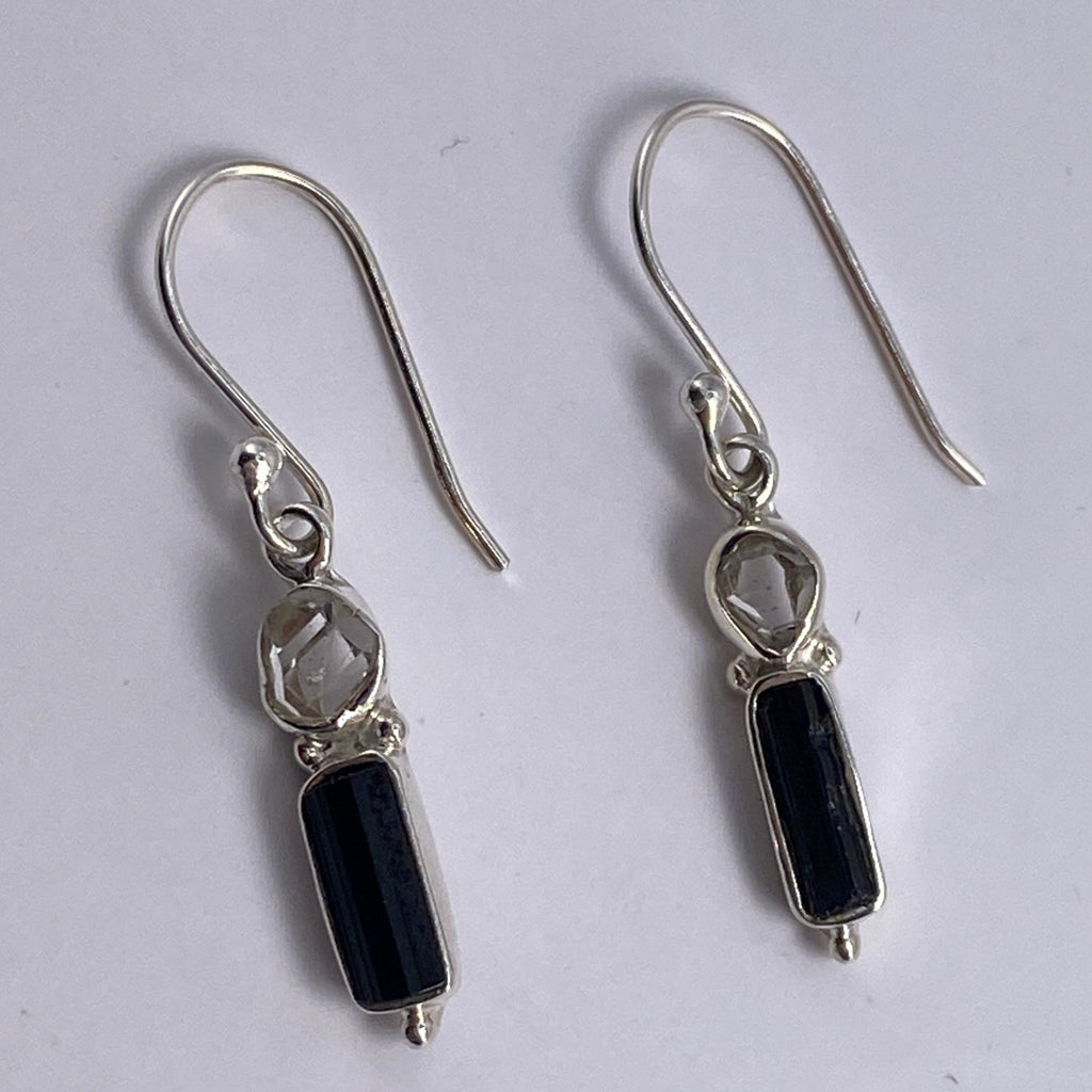 Tourmaline and Herkimer Diamond sterling silver drops