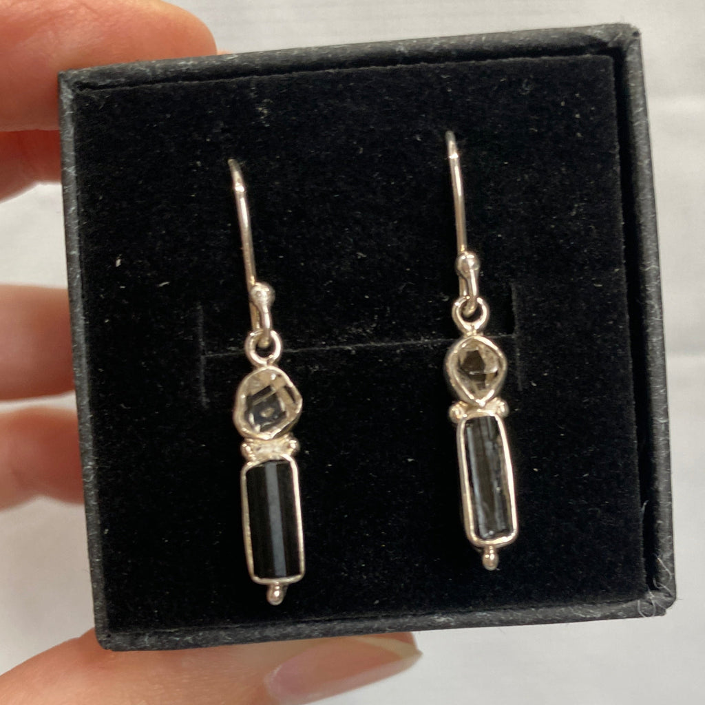 Tourmaline and Herkimer Diamond sterling silver drops