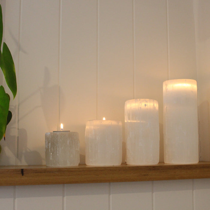 Selenite Cylinder Candle Holder 8cm, 10cm, 15cm, 20cm