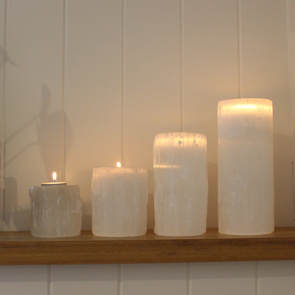 Selenite Cylinder Candle Holder 8cm, 10cm, 15cm, 20cm