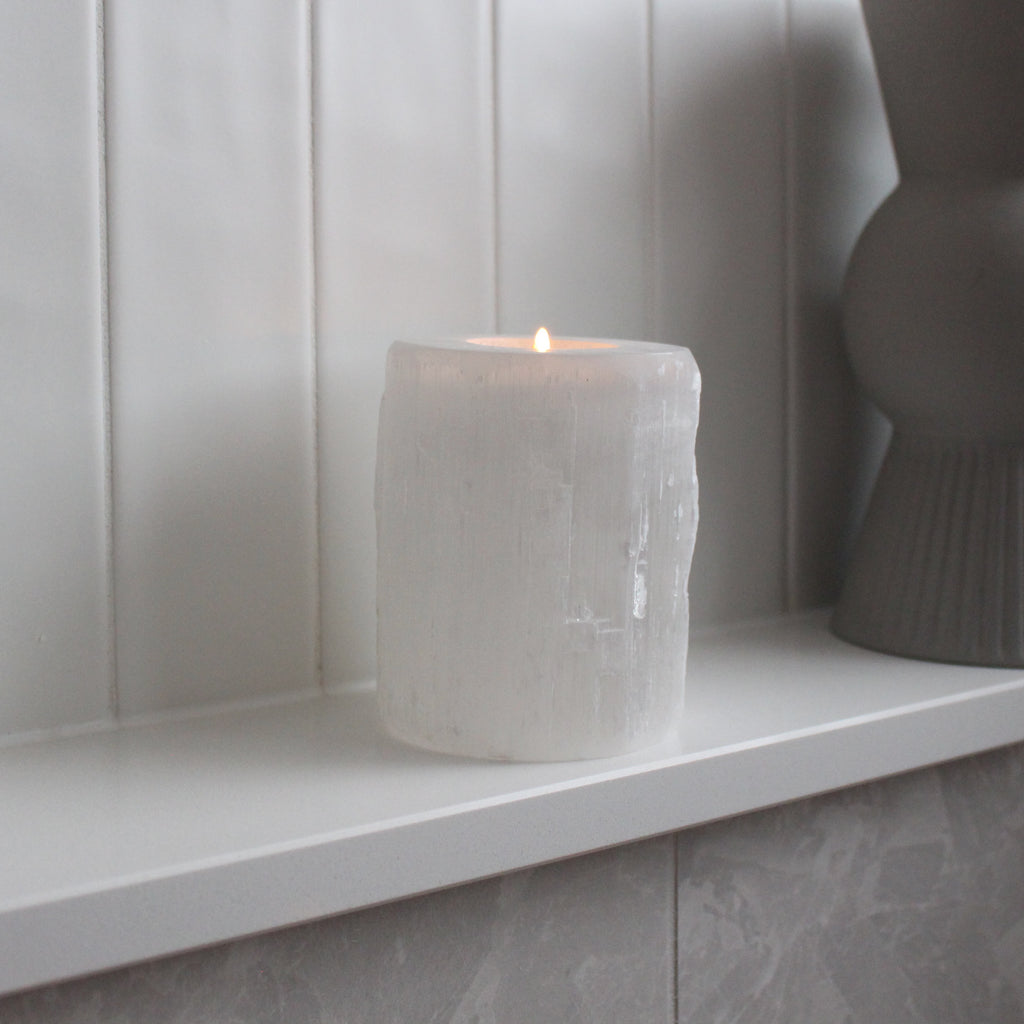 Selenite Cylinder Candle Holder 8cm, 10cm, 15cm, 20cm
