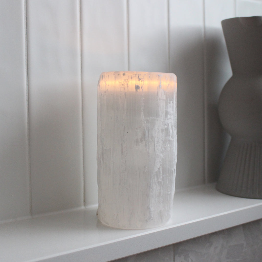 Selenite Cylinder Candle Holder 8cm, 10cm, 15cm, 20cm