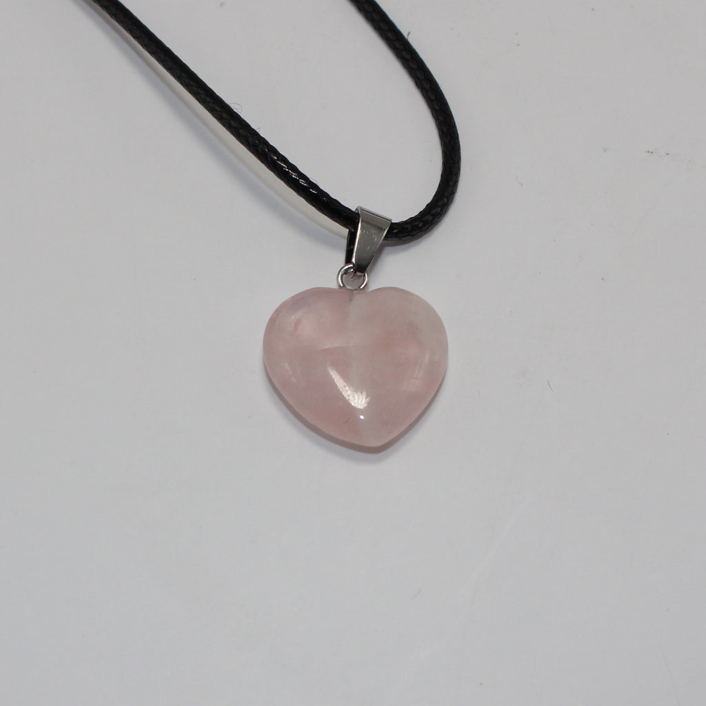 Rose quartz heart on black cord