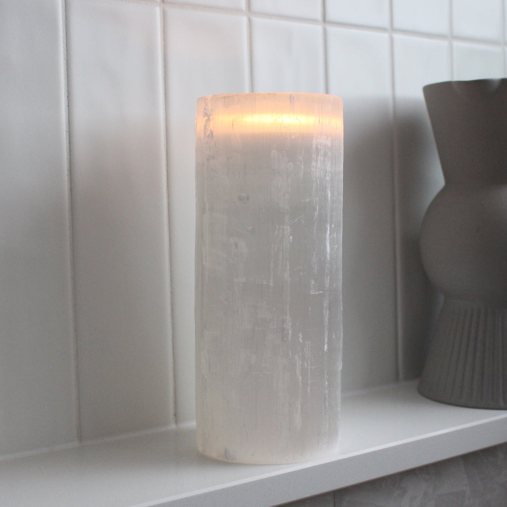Selenite Cylinder Candle Holder 8cm, 10cm, 15cm, 20cm