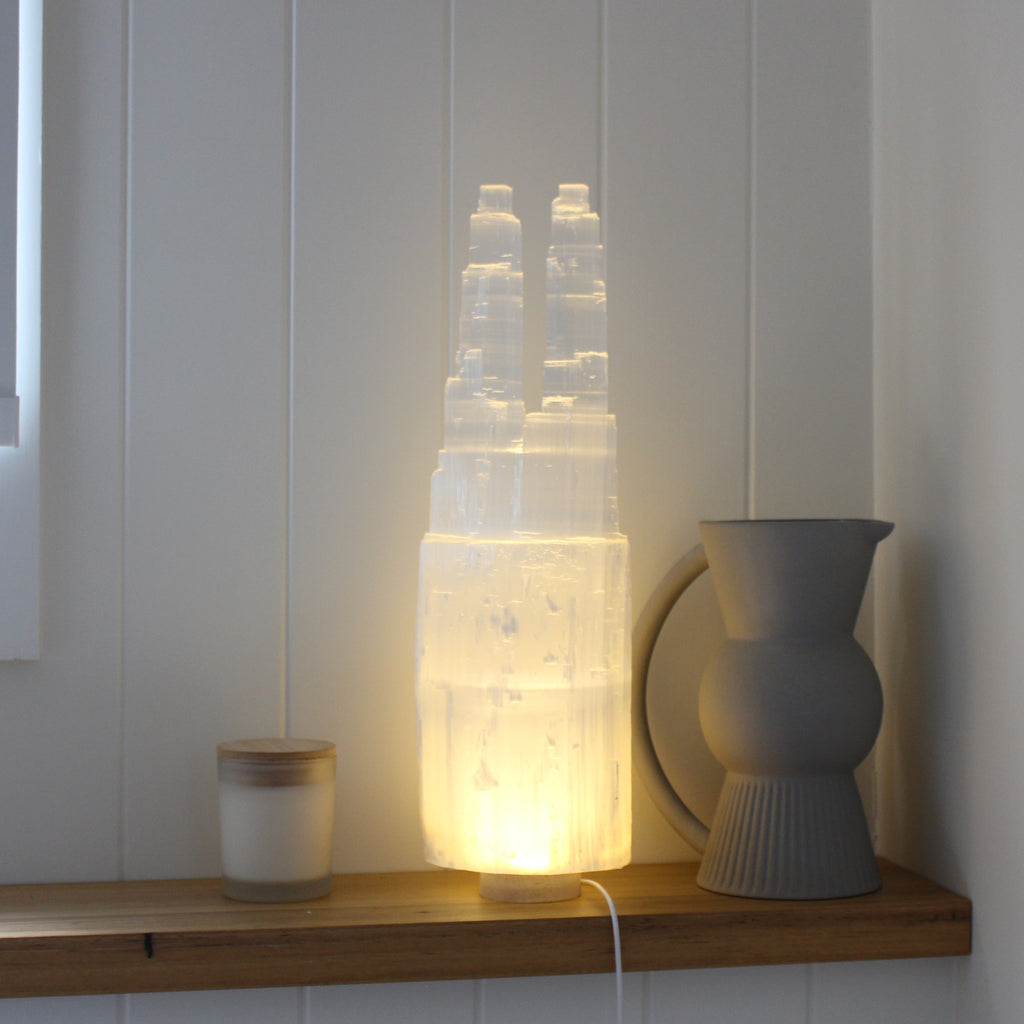 Twin top Selenite Lamp 40cm