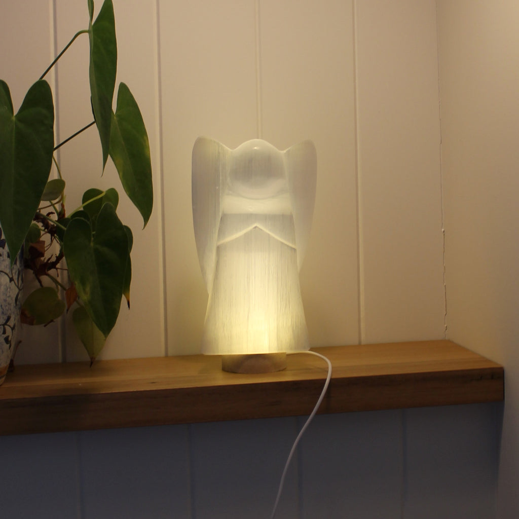 Selenite Angel lamp