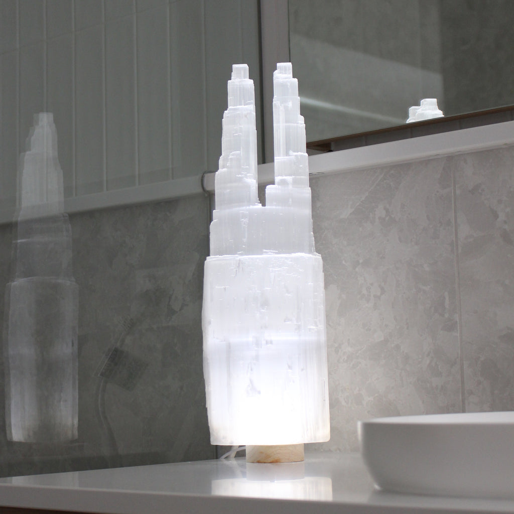 Twin top Selenite Lamp 40cm