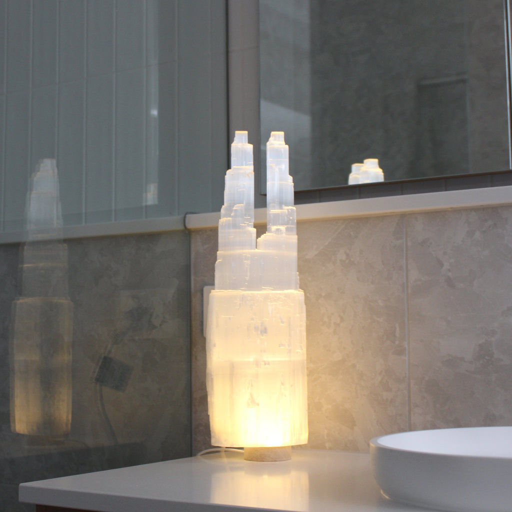 Twin top Selenite Lamp 40cm