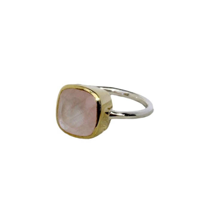 Rose quartz two tone 10mm ring