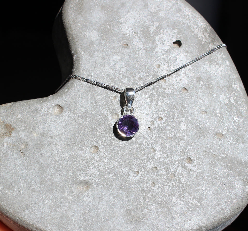 February Amethyst Birthstone 8mm pendant