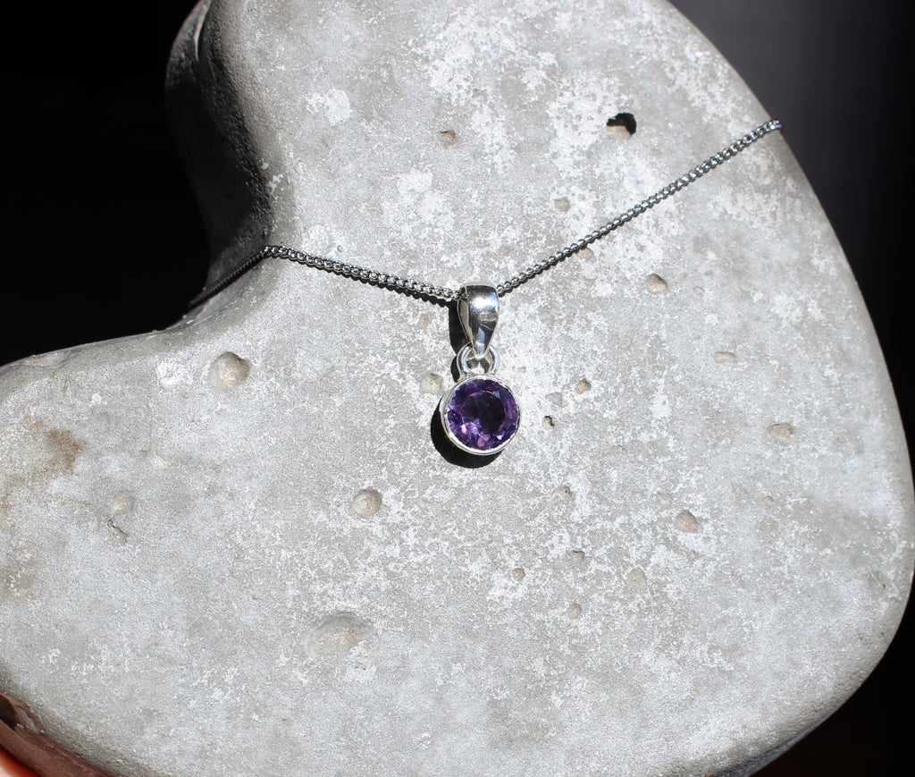 February Amethyst Birthstone 8mm pendant