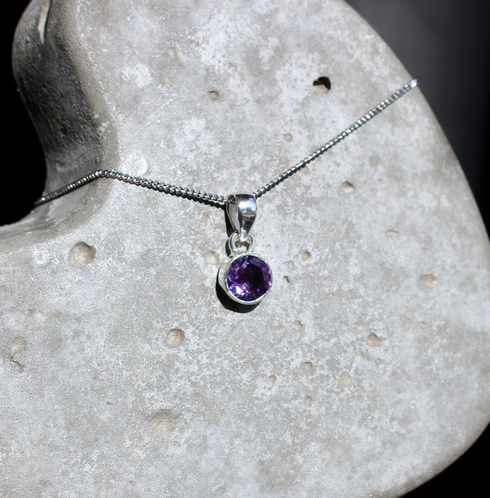 February Amethyst Birthstone 8mm pendant