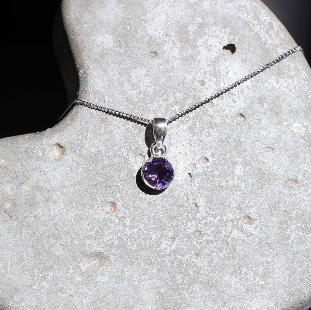 February Amethyst Birthstone 8mm pendant