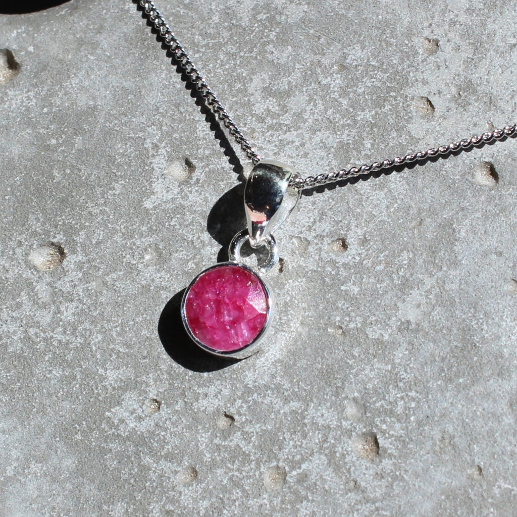 July Ruby Birthstone 8mm Pendant