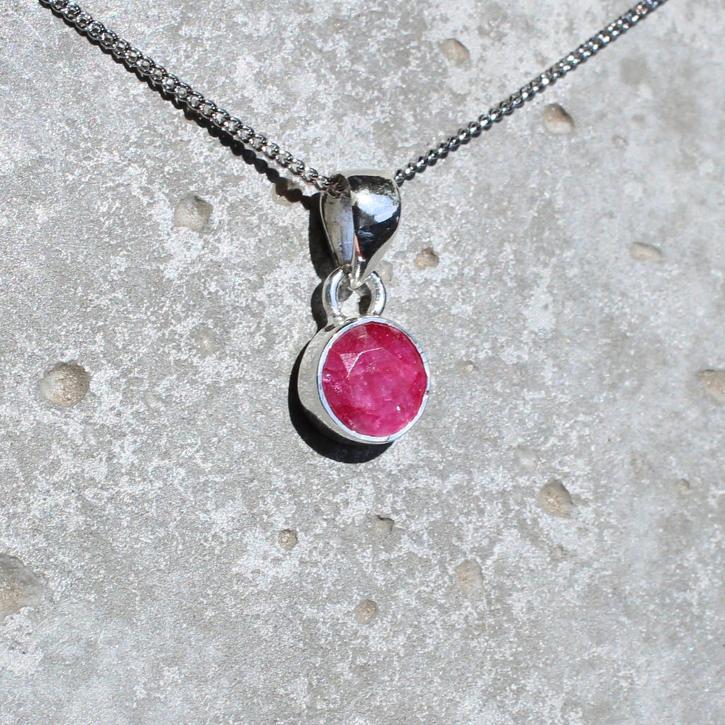 July Ruby Birthstone 8mm Pendant