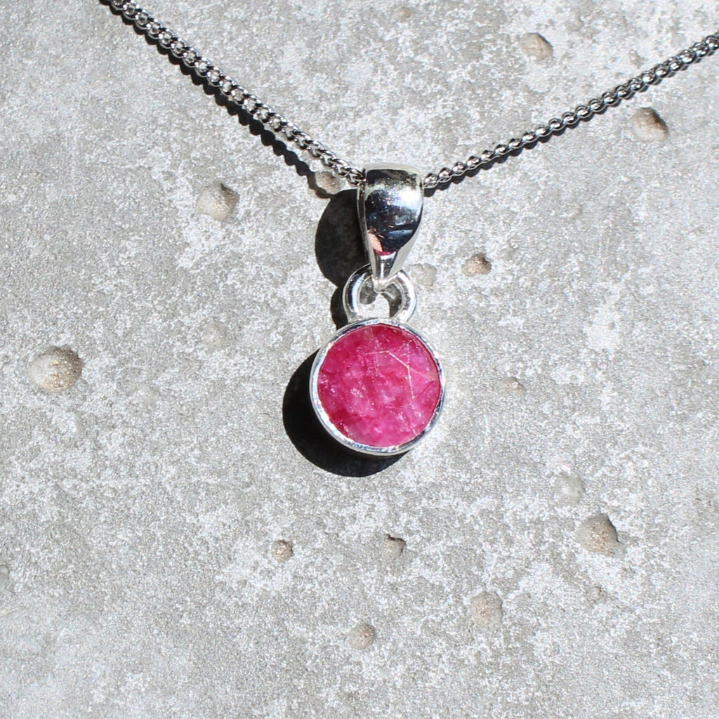 July Ruby Birthstone 8mm Pendant