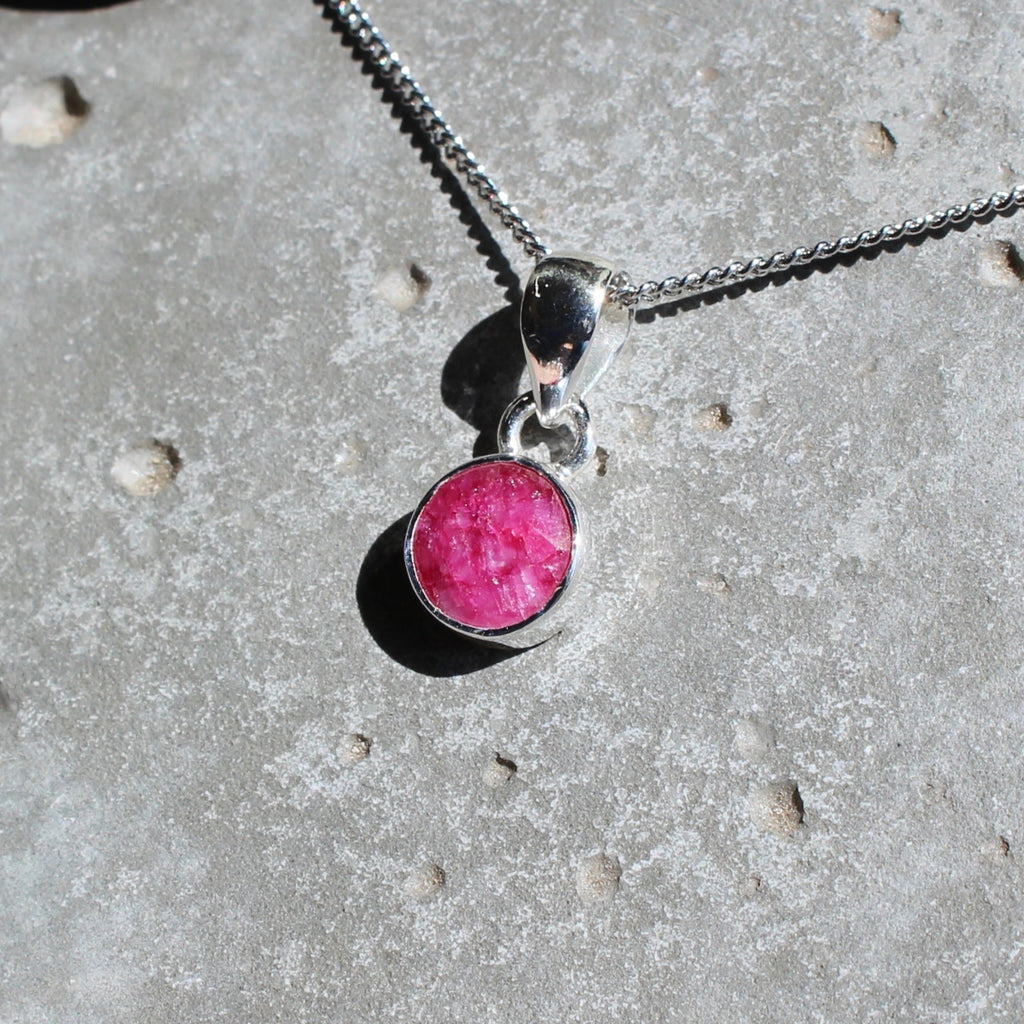 July Ruby Birthstone 8mm Pendant