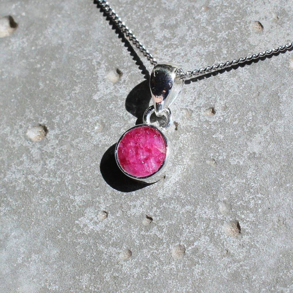 July Ruby Birthstone 8mm Pendant