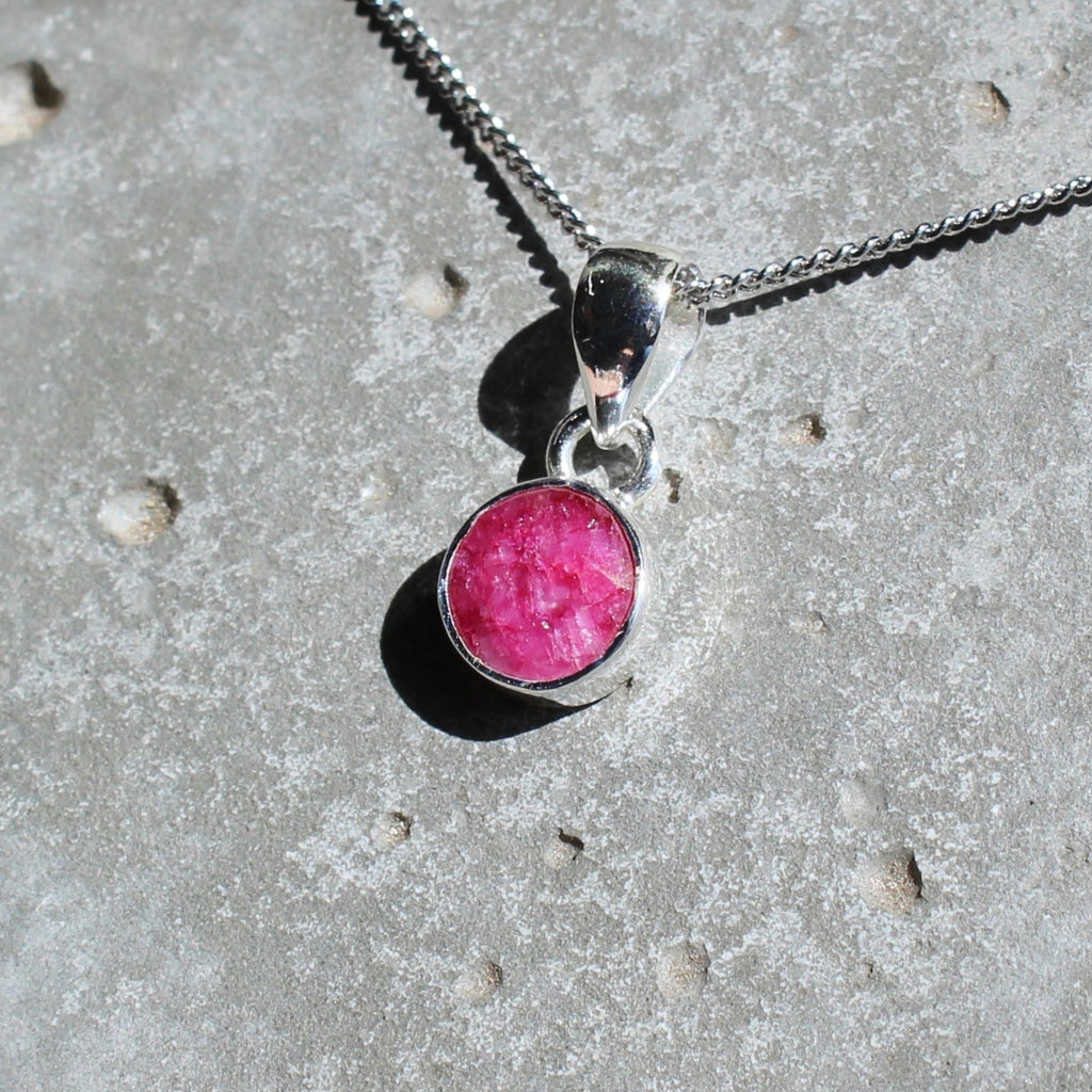 July Ruby Birthstone 8mm Pendant