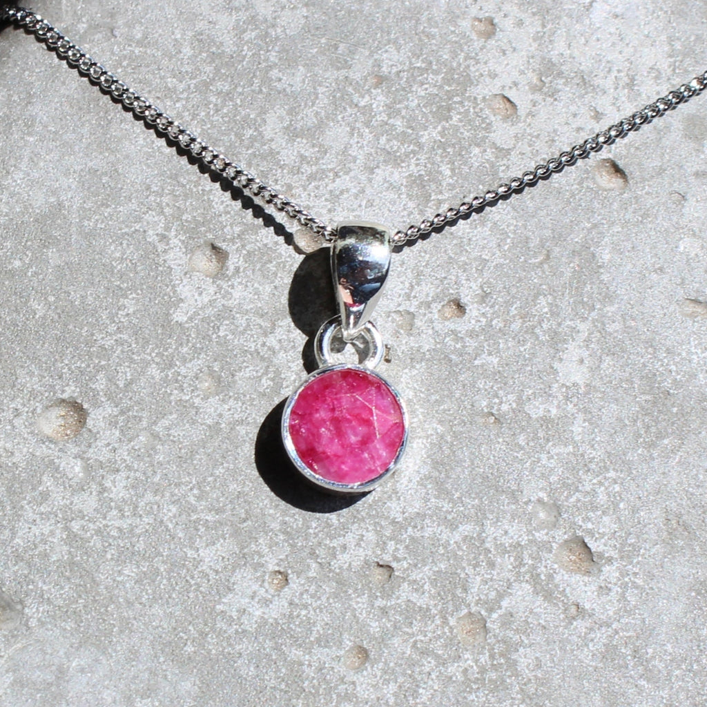 July Ruby Birthstone 8mm Pendant