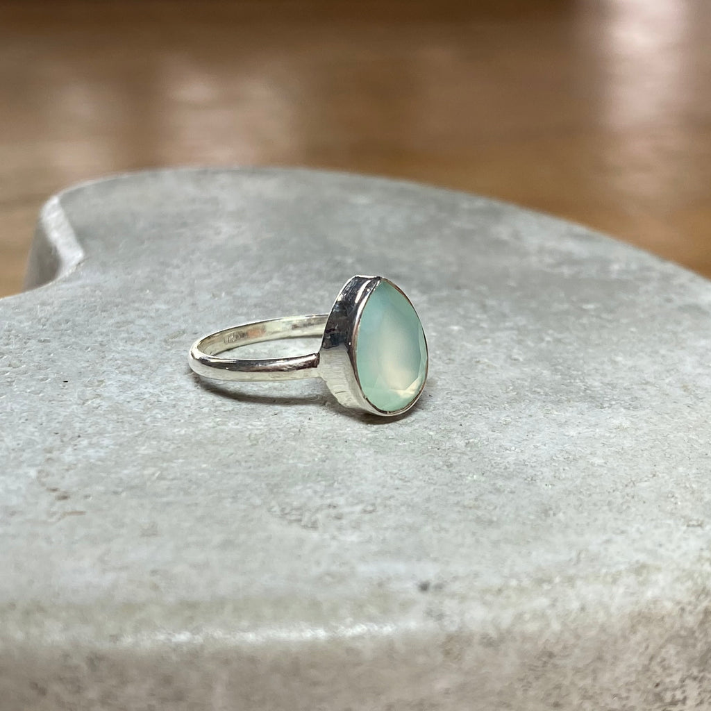 Aqua chalcedony faceted ring sterling silver