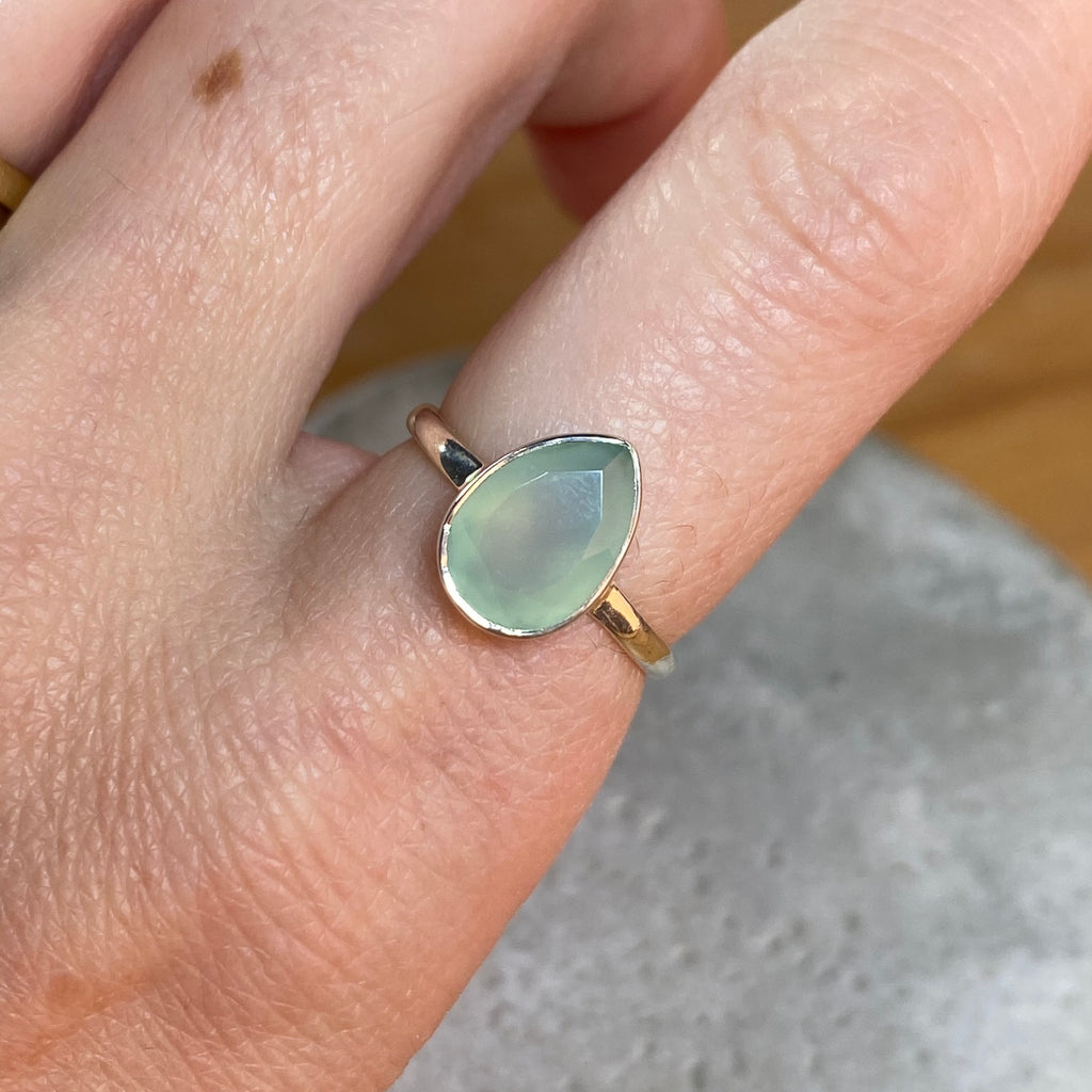 Aqua chalcedony faceted ring sterling silver